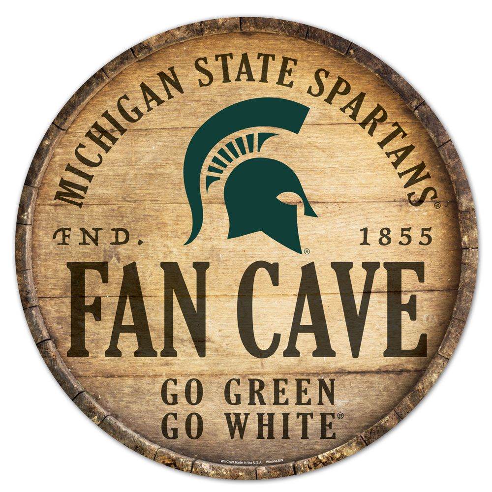 Michigan State Spartans Round Wood Sign 14 Inch Barrel Top - ToylandEU