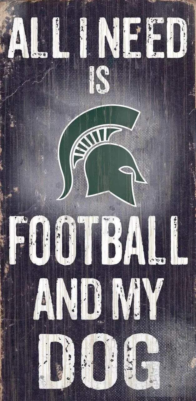 Michigan State Spartans Wood Sign Football and Dog 6x12 - ToylandEU