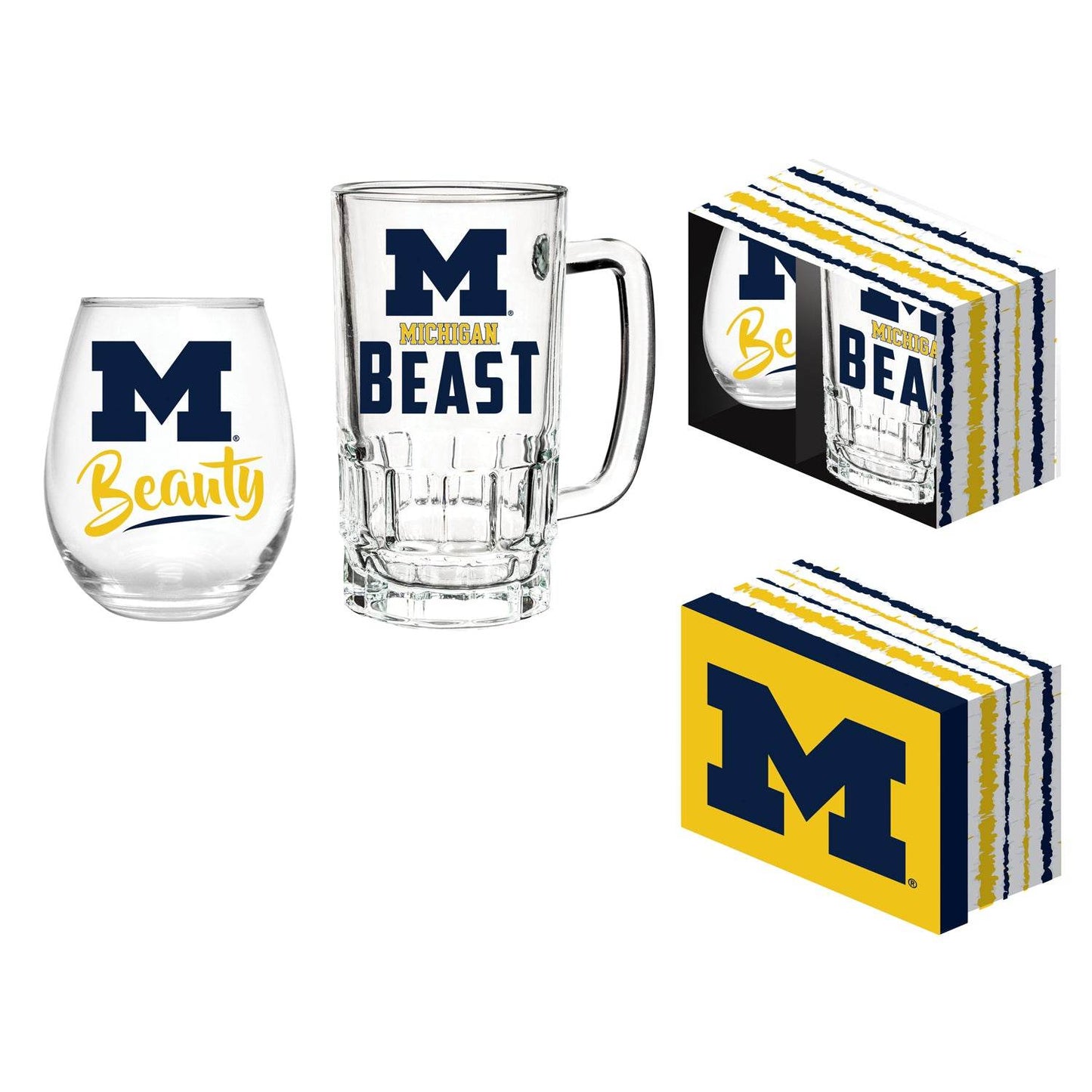 Michigan Wolverines Drink Set Gift Box 17oz Stein Glass - ToylandEU