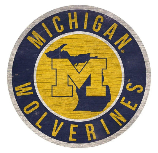  Michigan Wolverines Round Wood Sign 12 Inch with Bracket -  ToylandEU™