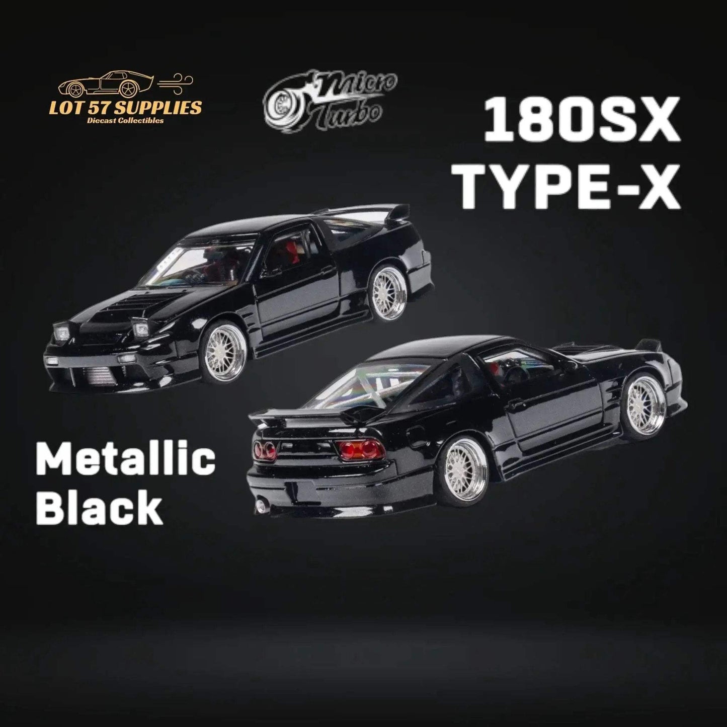 MicroTurbo Custom 180SX Type X Metallic Black 1:64 MT64180SXBLK - ToylandEU