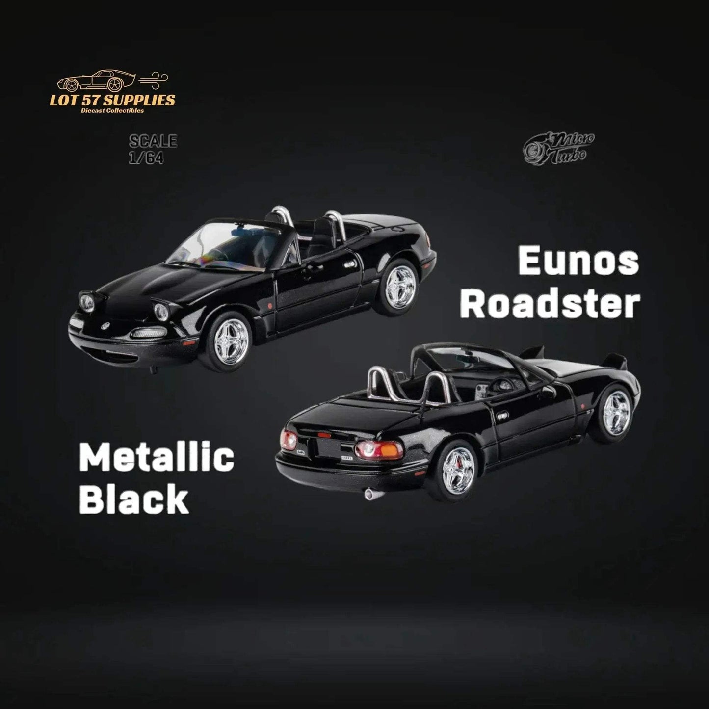 MicroTurbo Eunos Roadster MX-5 Customized Metallic Black 1:64 Limited to 1,000 Pcs - ToylandEU