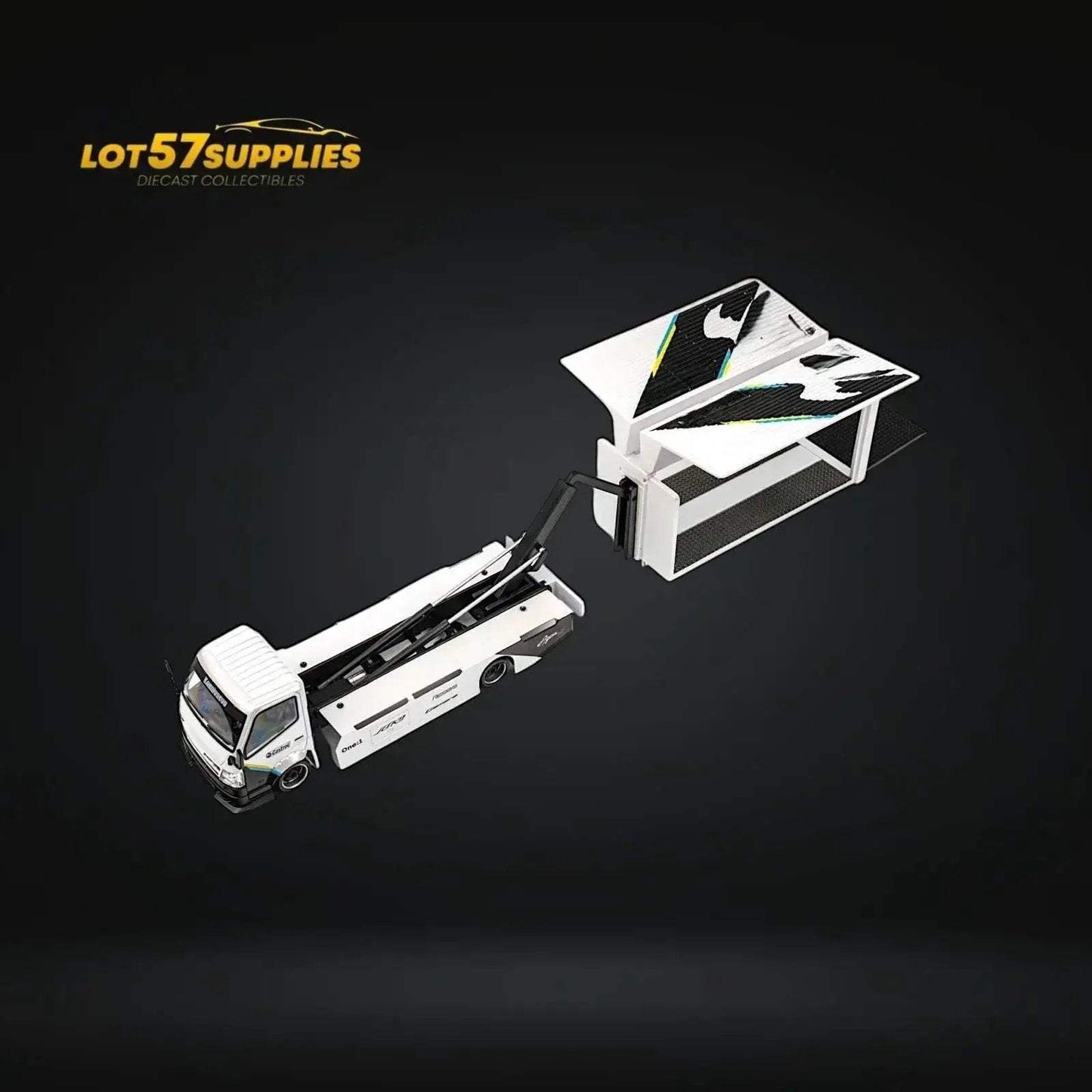 MicroTurbo HINO 300 Custom Box Truck White - Black Livery 1:64 - ToylandEU