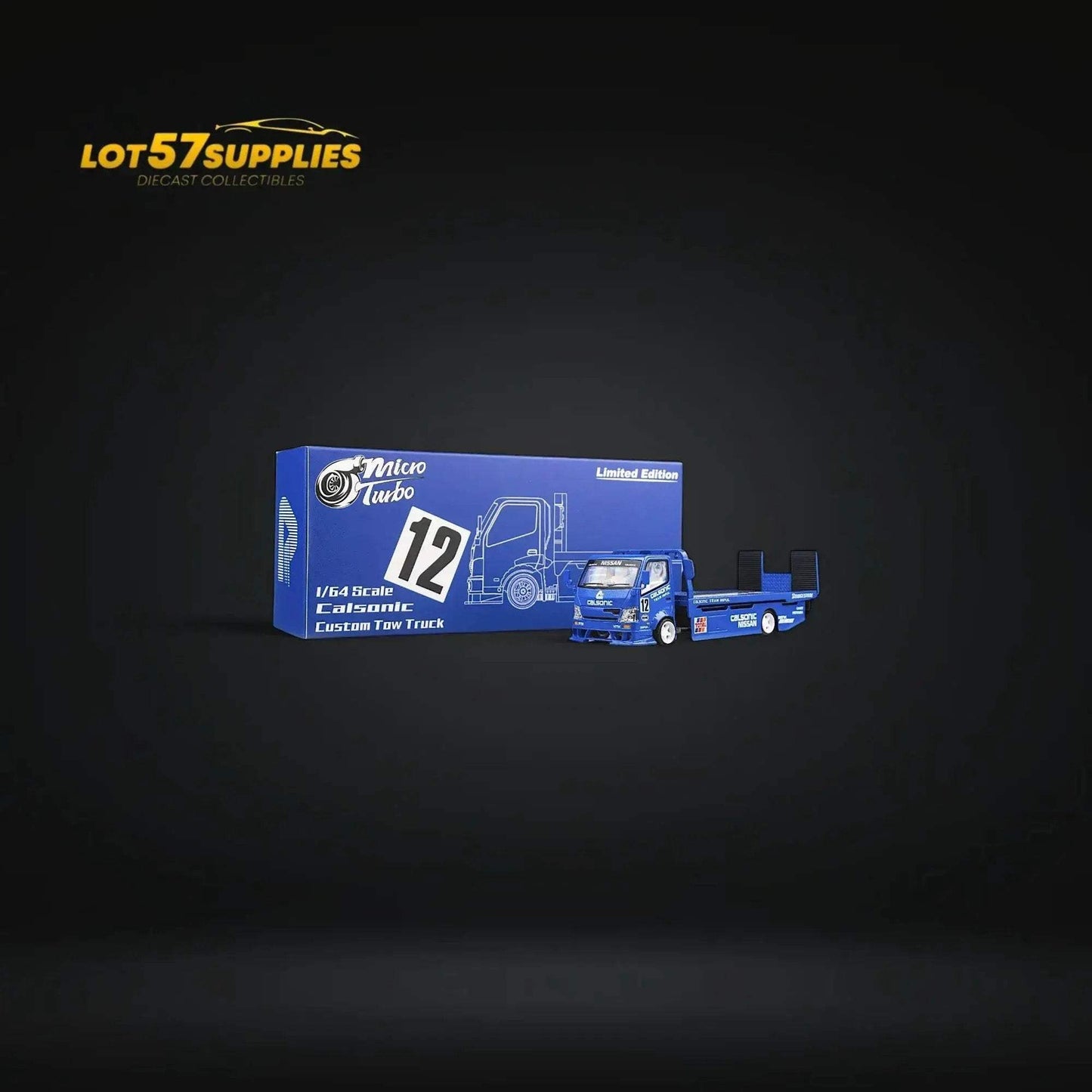 MicroTurbo HINO 300 Custom Truck Flatbed Blue Calsonic Livery 1:64 - ToylandEU