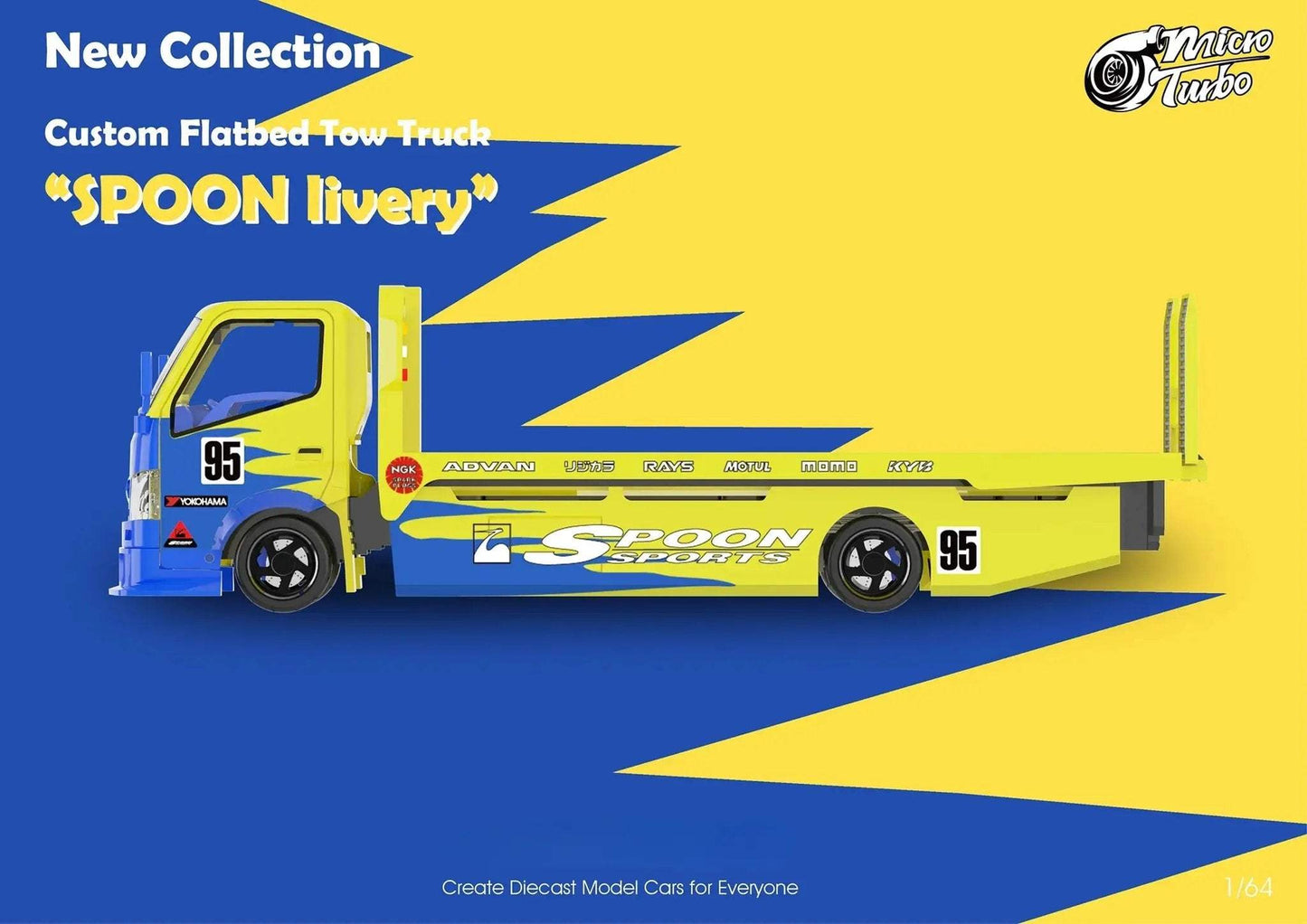 MicroTurbo HINO 300 Custom Flatbed Tow Truck Spoon Livery 1:64 - ToylandEU