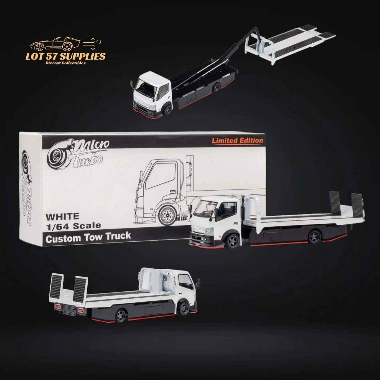 MicroTurbo HINO 300 Custom Flatbed Truck in White 1:64 MT6405A6 - ToylandEU