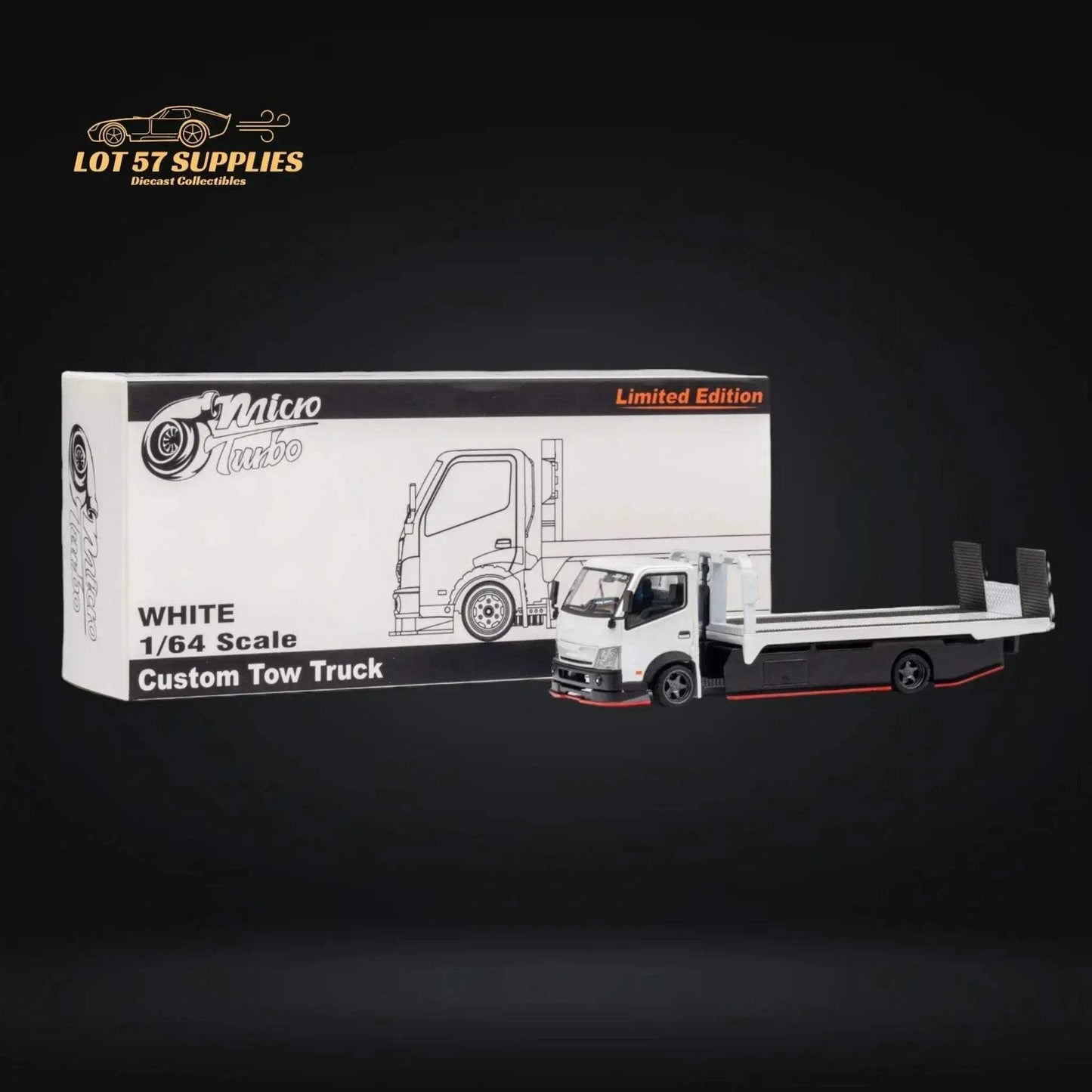 MicroTurbo HINO 300 Custom Flatbed Truck in White 1:64 MT6405A6 - ToylandEU