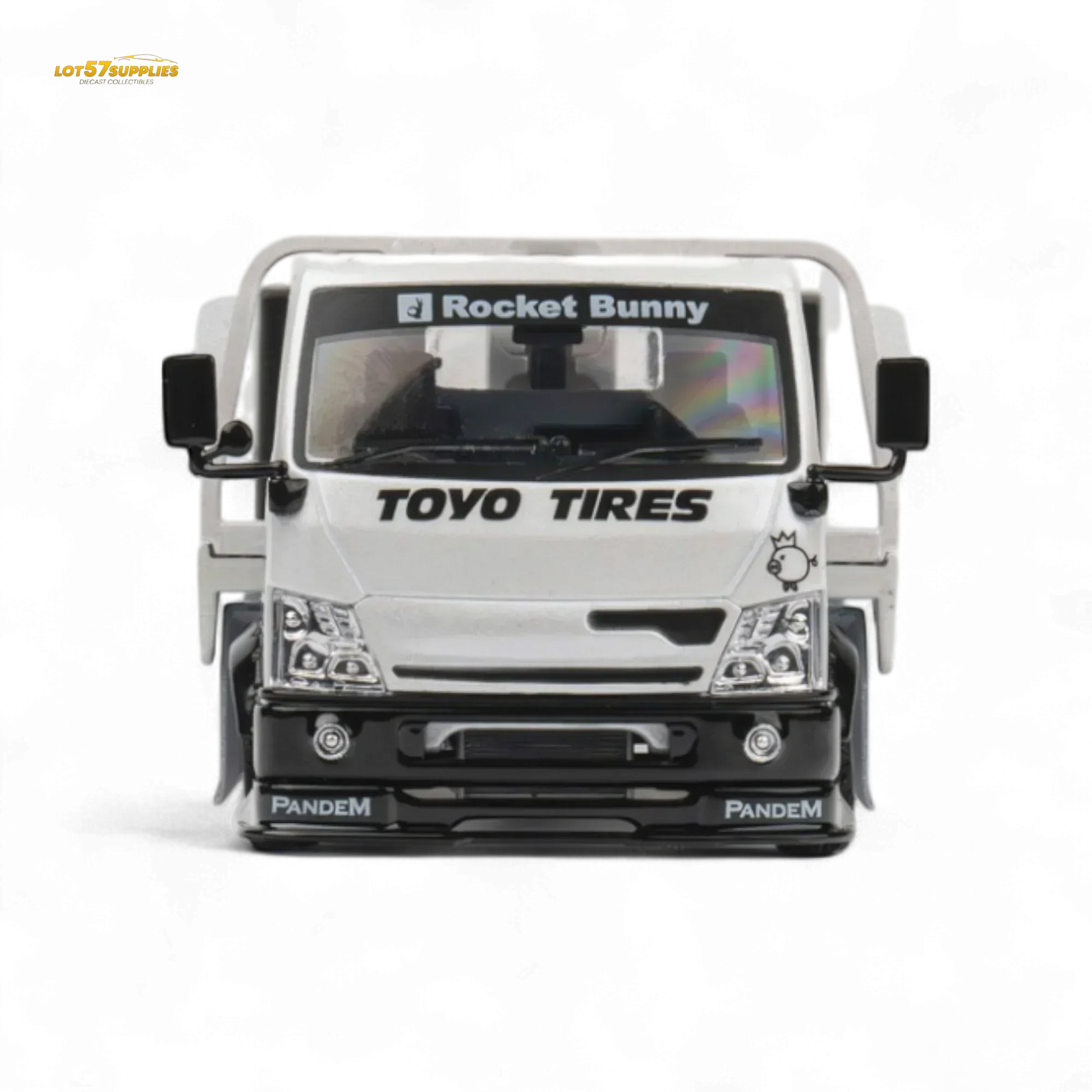 MicroTurbo HINO 300 Flat Bed Transport Truck in Pandem Rocket Bunny White 1:64 - ToylandEU