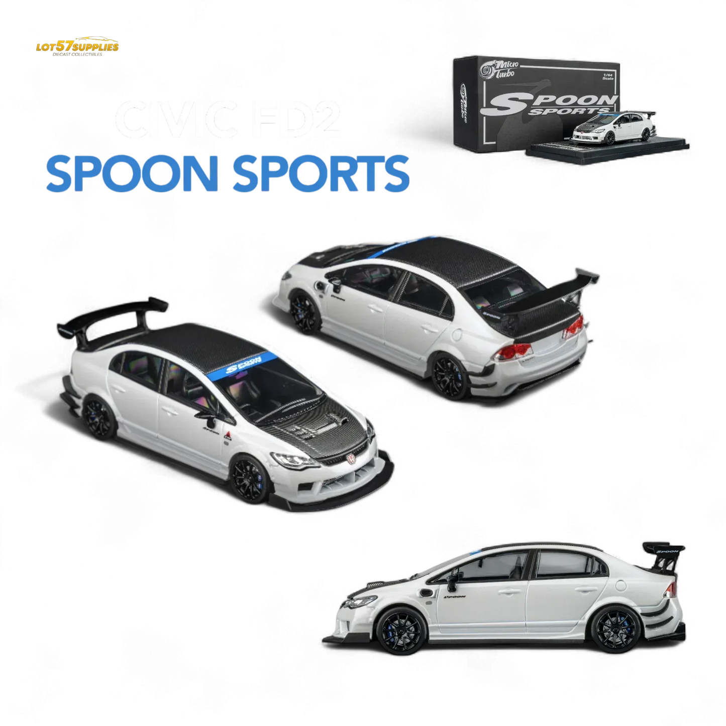 Microturbo Honda Civic Type R FD2 Spoon Sports - Metallic White 1:64 - ToylandEU