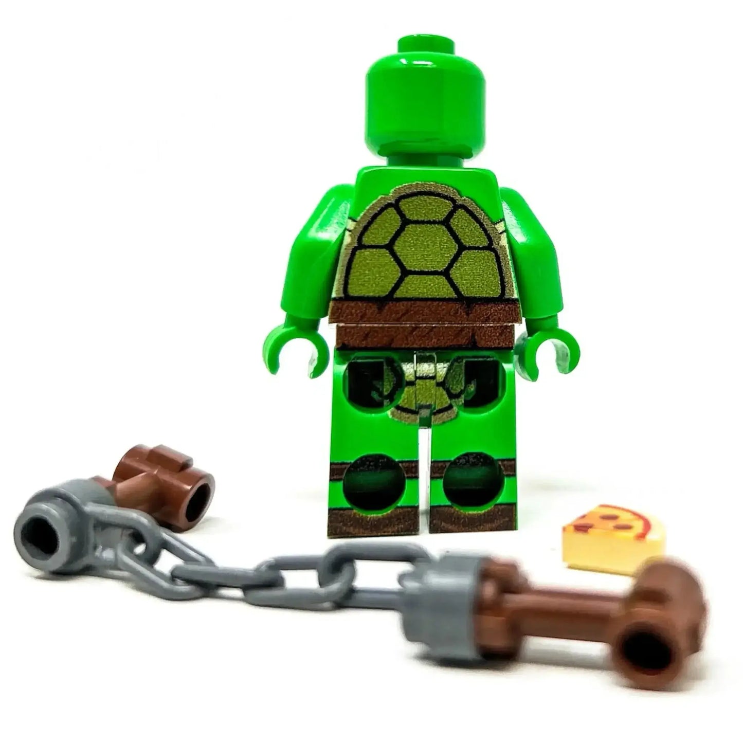 Mikey Orange Fighter Turtle Custom Figure Authentic LEGO Parts Weapons Includes Printed Pizza Tile - ToylandEU