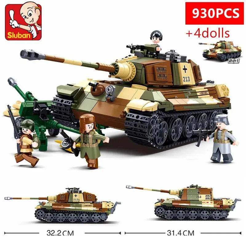 Military Series Building Blocks WW2 Heavy Battle Tank Set - ToylandEU