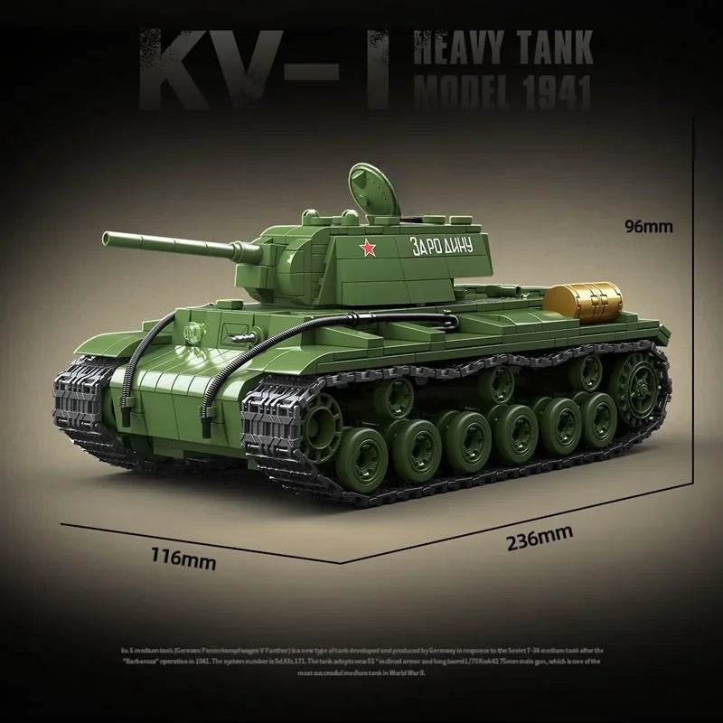 Military World War II Model-1941 KV-1 Heavy Tank Building Block Toy Collection for Children - ToylandEU