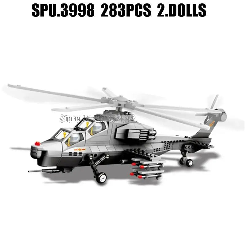 Military Wz-10 Helicopter Gunship Building Blocks Set 283 Pieces Compatible With Lego Includes Two Dolls 1 38 Scale - ToylandEU