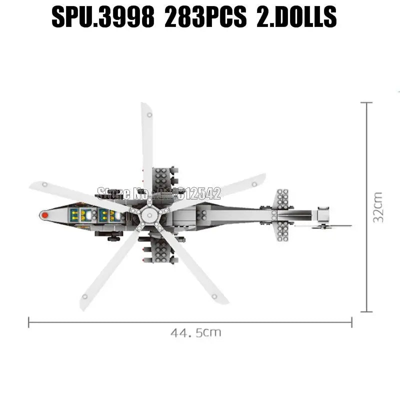 Military Wz-10 Helicopter Gunship Building Blocks Set 283 Pieces Compatible With Lego Includes Two Dolls 1 38 Scale - ToylandEU