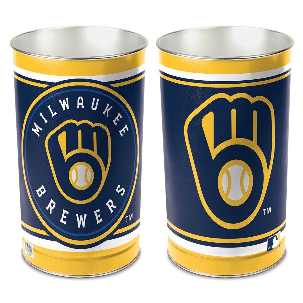 Milwaukee Brewers 15 Inch Metal Wastebasket with Team Logo - ToylandEU