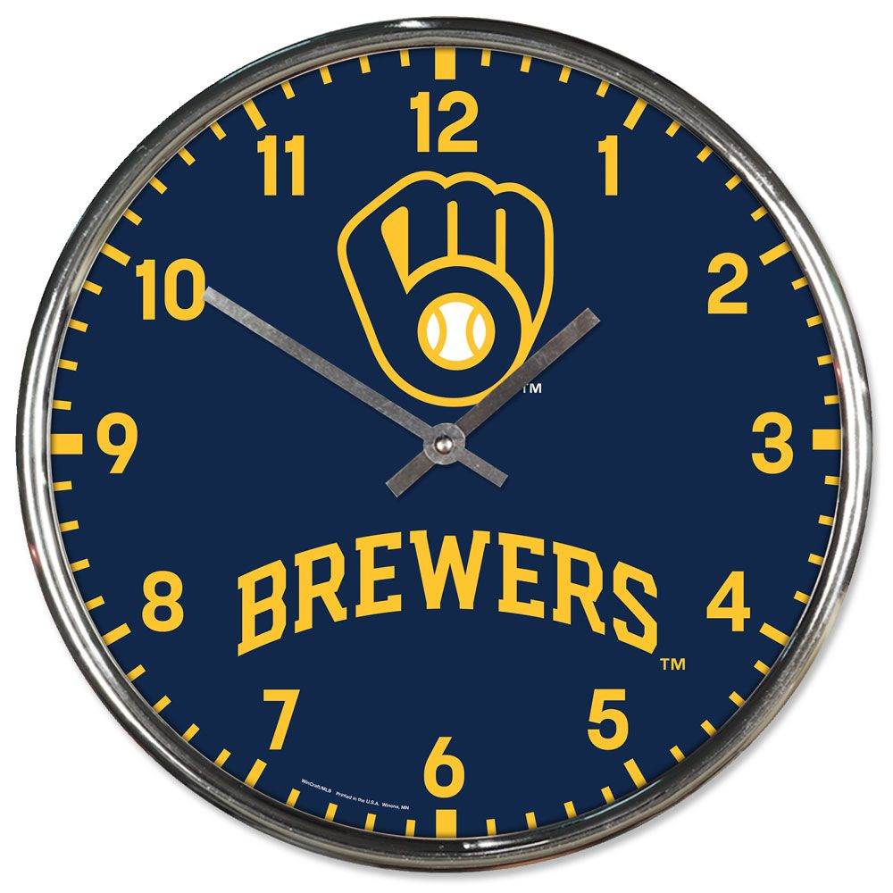 Milwaukee Brewers Round Wall Clock Chrome Finish USA Made - ToylandEU