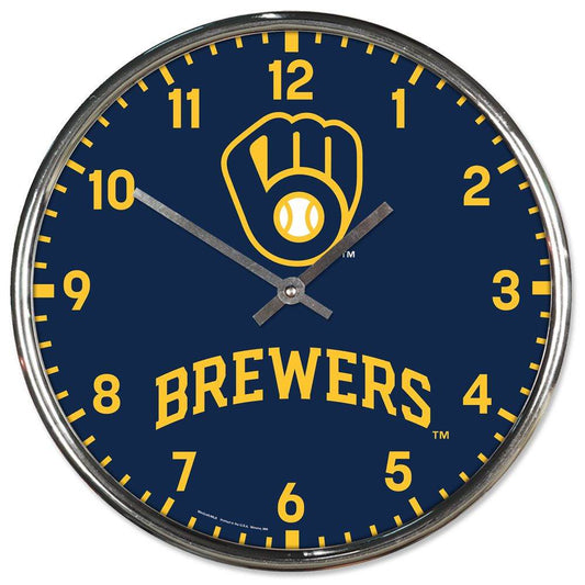 Milwaukee Brewers Round Wall Clock Chrome Finish USA Made - ToylandEU