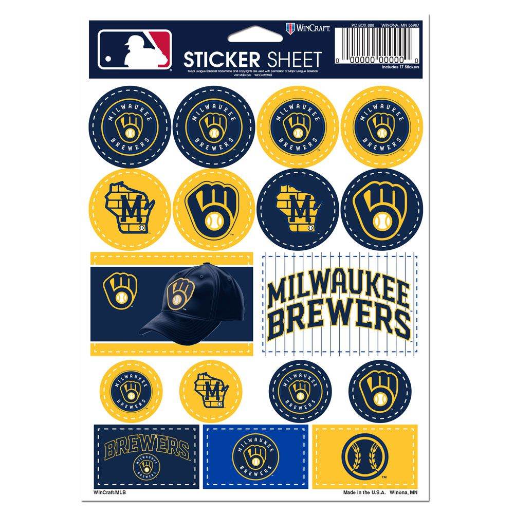 Milwaukee Brewers Vinyl Decal Sheet 5x7 Sticker Pack - ToylandEU