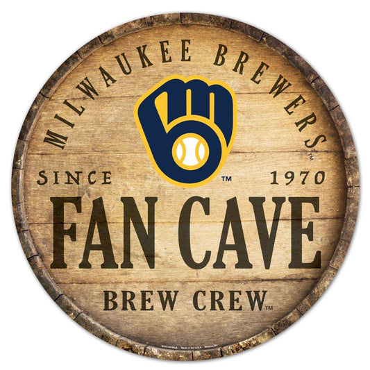 Milwaukee Brewers Wood Sign 14 Inch Round Barrel Top Design - ToylandEU