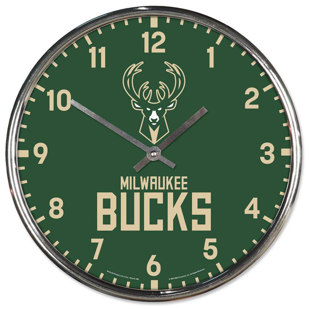 Milwaukee Bucks Chrome Round Wall Clock 12 Inch Metal Hands - ToylandEU