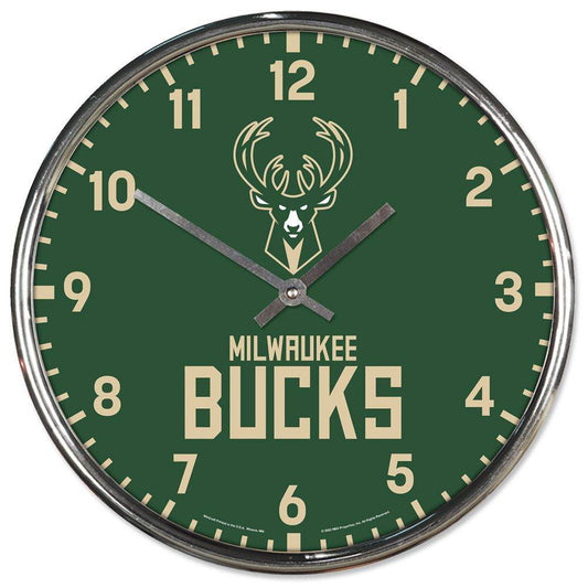 Milwaukee Bucks Chrome Round Wall Clock 12 Inch Metal Hands - ToylandEU