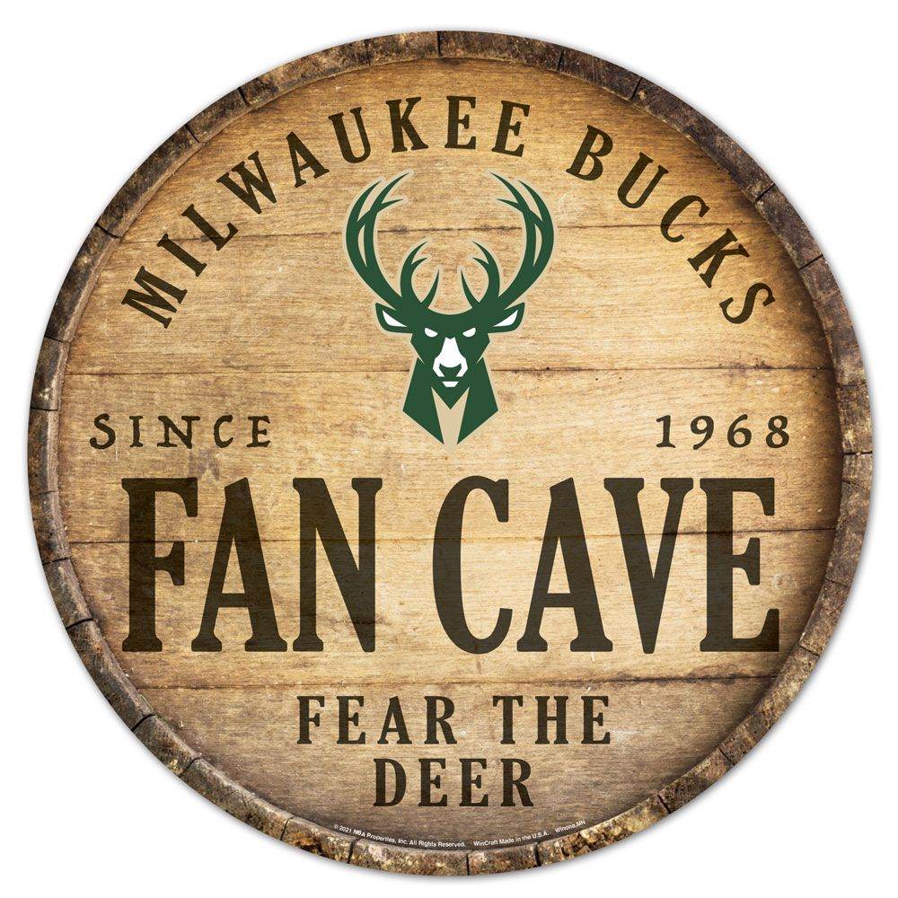 Milwaukee Bucks Wood Sign 14 Inch Round Barrel Top Design - ToylandEU