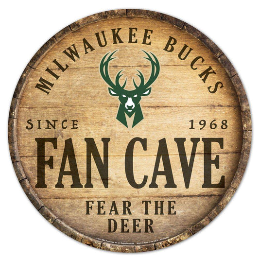 Milwaukee Bucks Wood Sign 14 Inch Round Barrel Top Design - ToylandEU