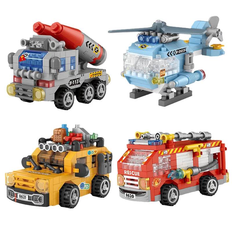 Mini Building Blocks Car Kit DIY Tank Fire Truck Locomotive - ToylandEU