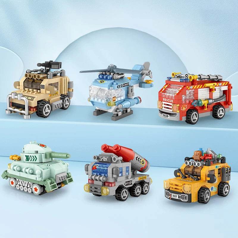 Mini Building Blocks Car Kit DIY Tank Fire Truck Locomotive - ToylandEU