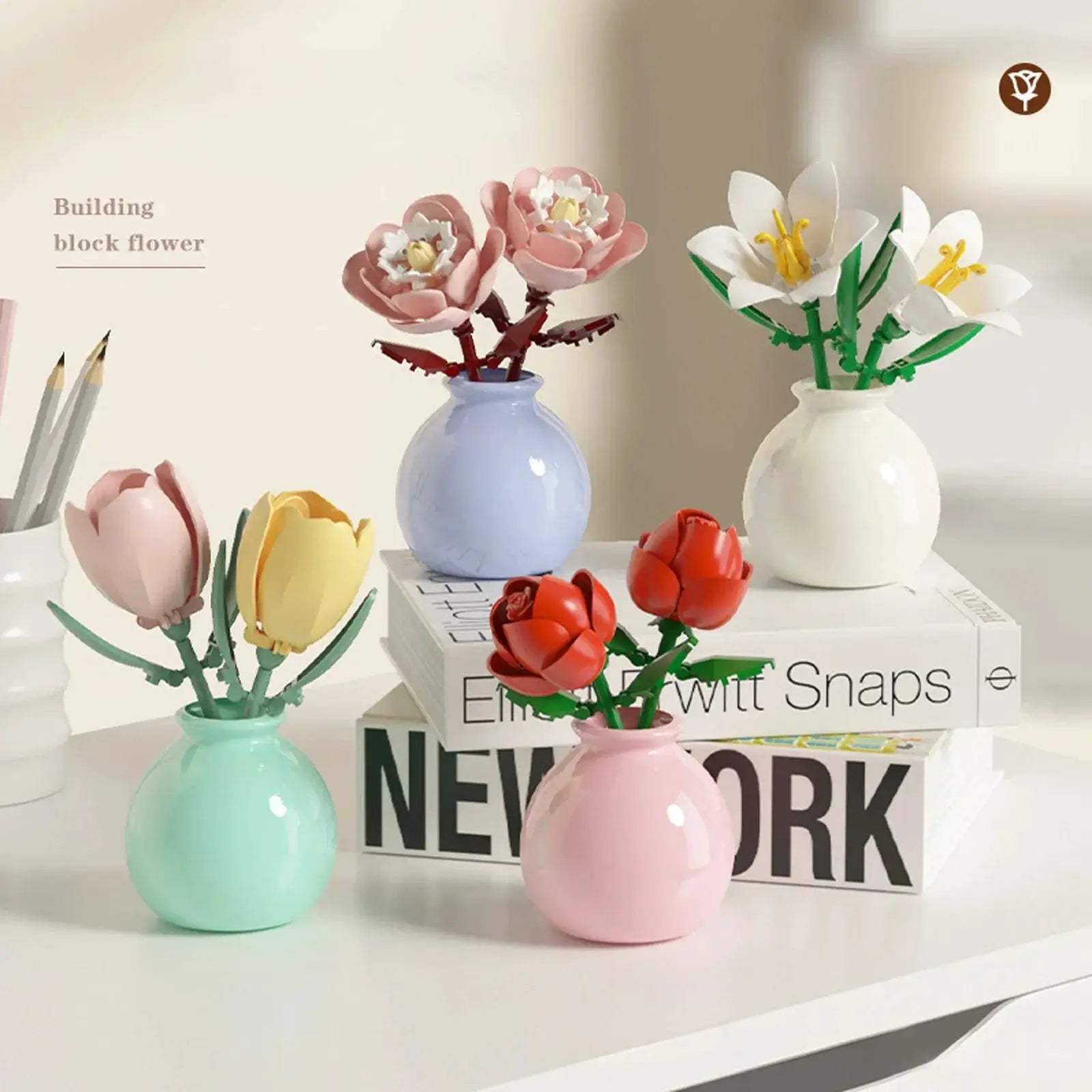 Mini Rose Tulip Sunflower Peony Flower with Vase Model Micro Building Blocks DIY Home Desk Plant Decor Brick Girls Gift Kid Toys - ToylandEU