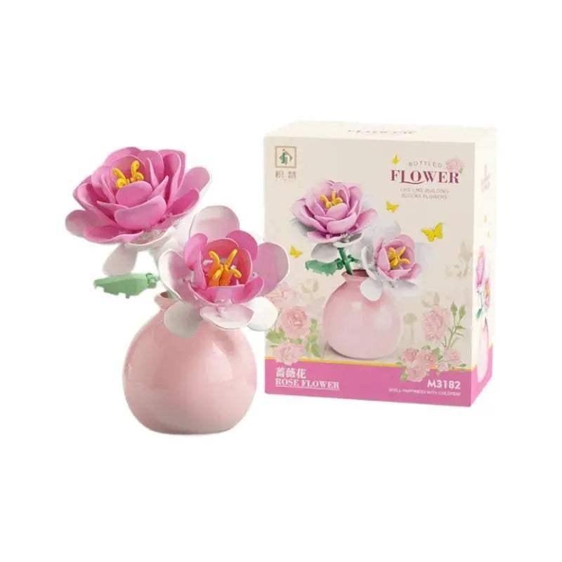 Mini Rose Tulip Sunflower Peony Flower with Vase Model Micro Building Blocks DIY Home Desk Plant Decor Brick Girls Gift Kid Toys - ToylandEU