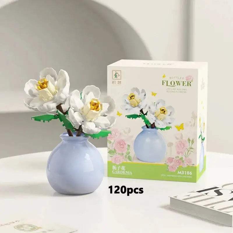 Mini Rose Tulip Sunflower Peony Flower with Vase Model Micro Building Blocks DIY Home Desk Plant Decor Brick Girls Gift Kid Toys - ToylandEU
