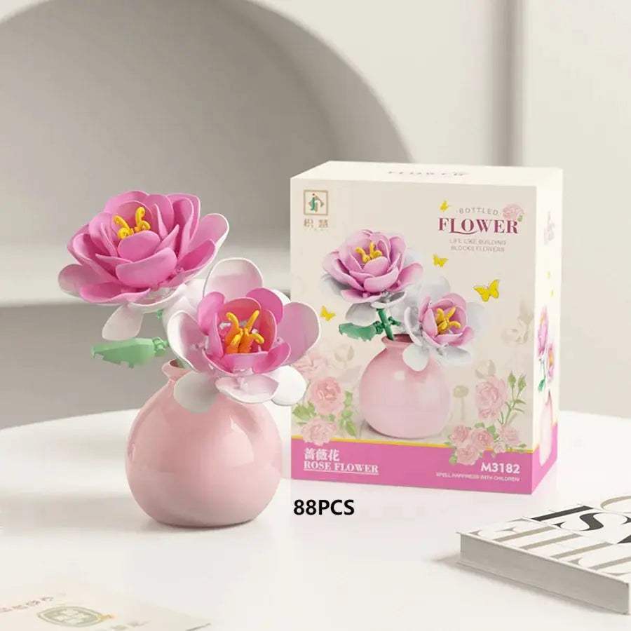 Mini Rose Tulip Sunflower Peony Flower with Vase Model Micro Building Blocks DIY Home Desk Plant Decor Brick Girls Gift Kid Toys - ToylandEU