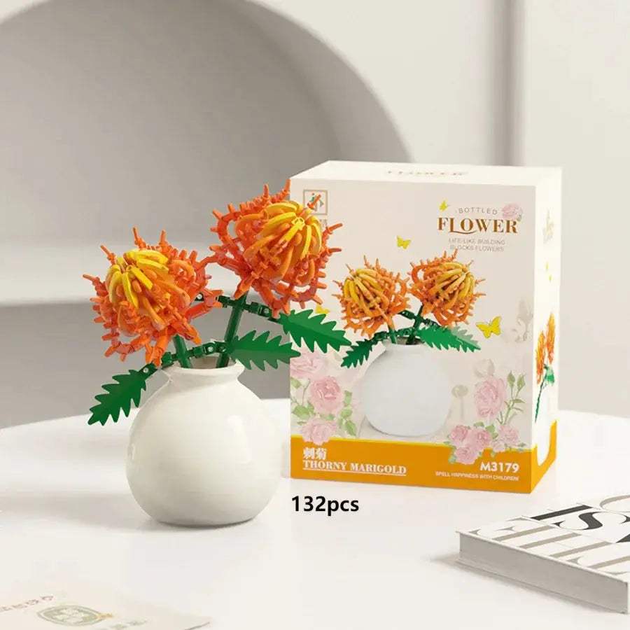 Mini Rose Tulip Sunflower Peony Flower with Vase Model Micro Building Blocks DIY Home Desk Plant Decor Brick Girls Gift Kid Toys - ToylandEU