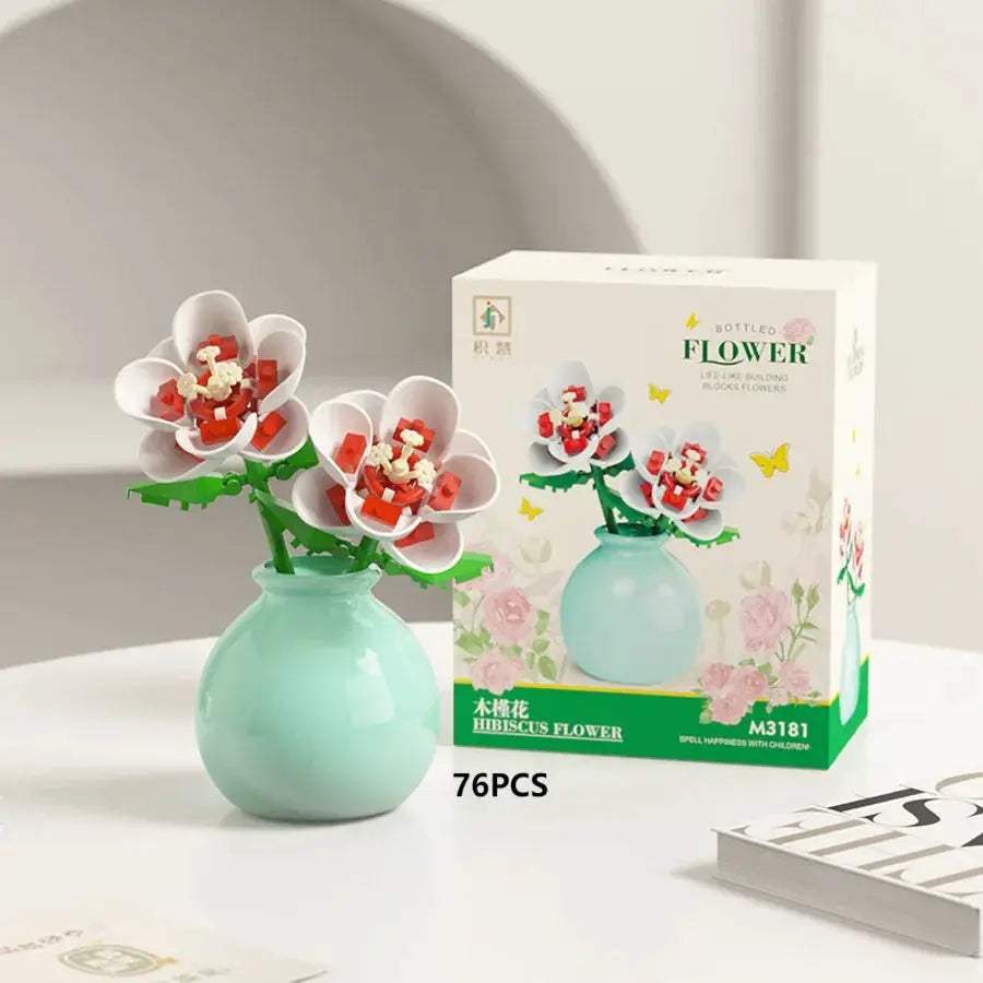 Mini Rose Tulip Sunflower Peony Flower with Vase Model Micro Building Blocks DIY Home Desk Plant Decor Brick Girls Gift Kid Toys - ToylandEU