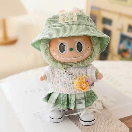 Mini Dolls Clothes Outfit Accessories For 15-17cm Labubu Idol Knitted Sweater JK Pleated Skirt Camera Shoes Set Clothing Gift - ToylandEU
