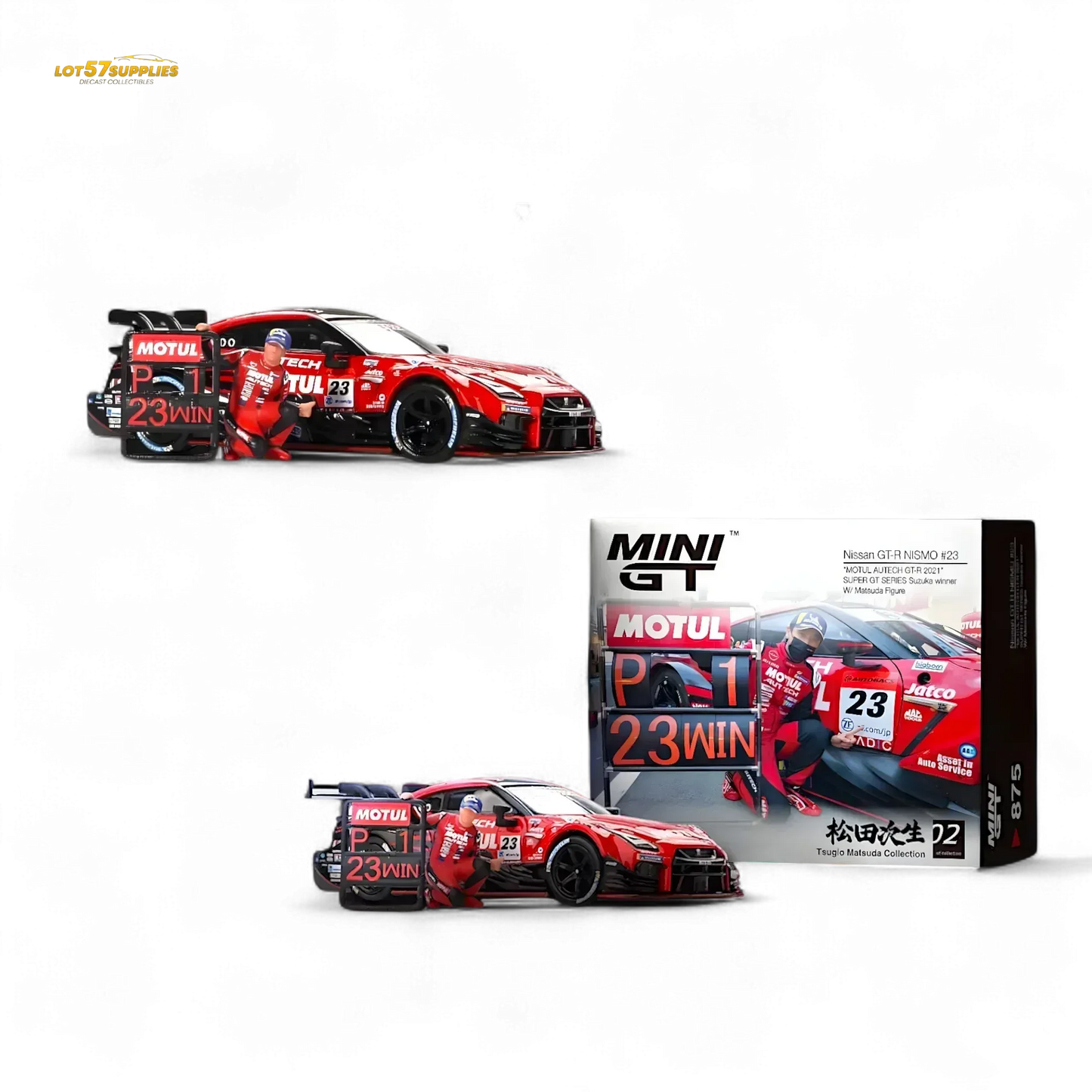 Mini-GT Nissan GT-R Nismo #23 "MOTUL AUTECH GT-T 2021" w/ Figure #875 1:64 - ToylandEU