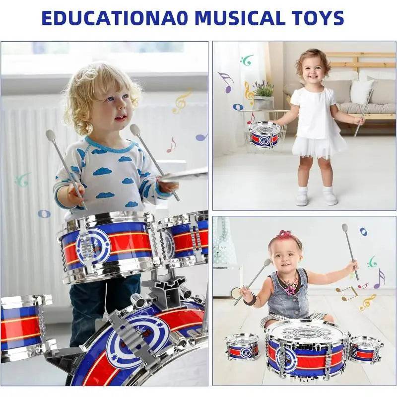 Mini Jazz Drum Set 6 Drums with Stool Musical Instruments Toy - ToylandEU