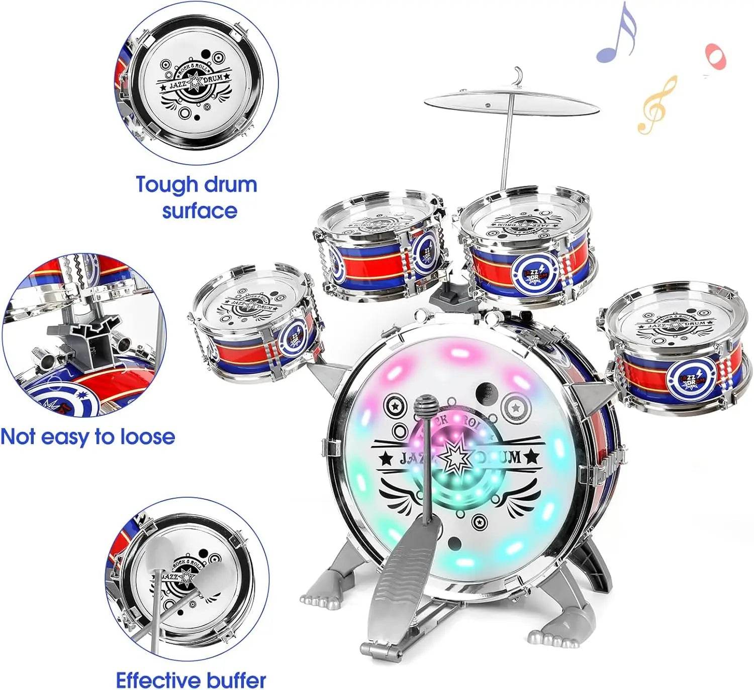 Mini Jazz Drum Set 6 Drums with Stool Musical Instruments Toy - ToylandEU