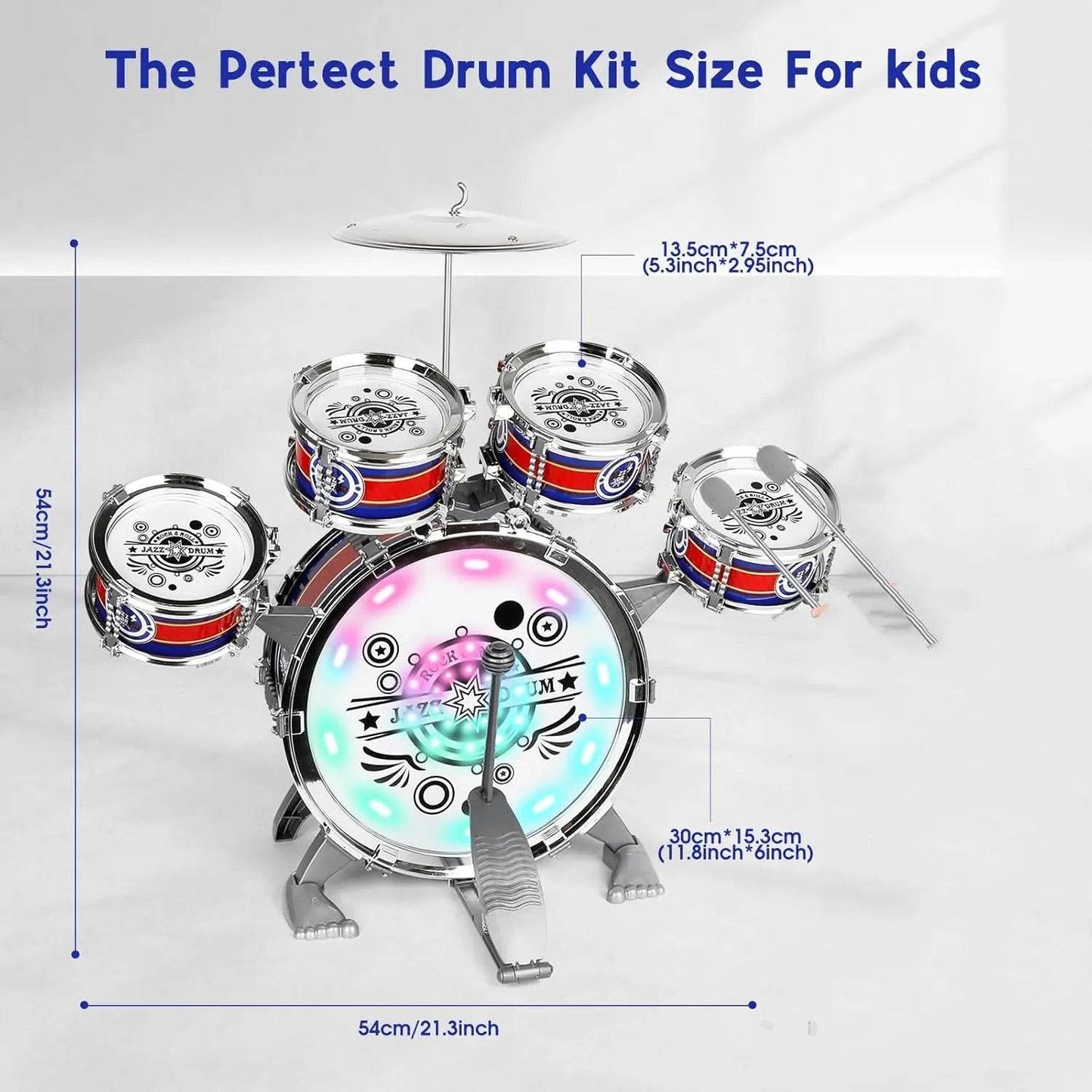 Mini Jazz Drum Set 6 Drums with Stool Musical Instruments Toy - ToylandEU