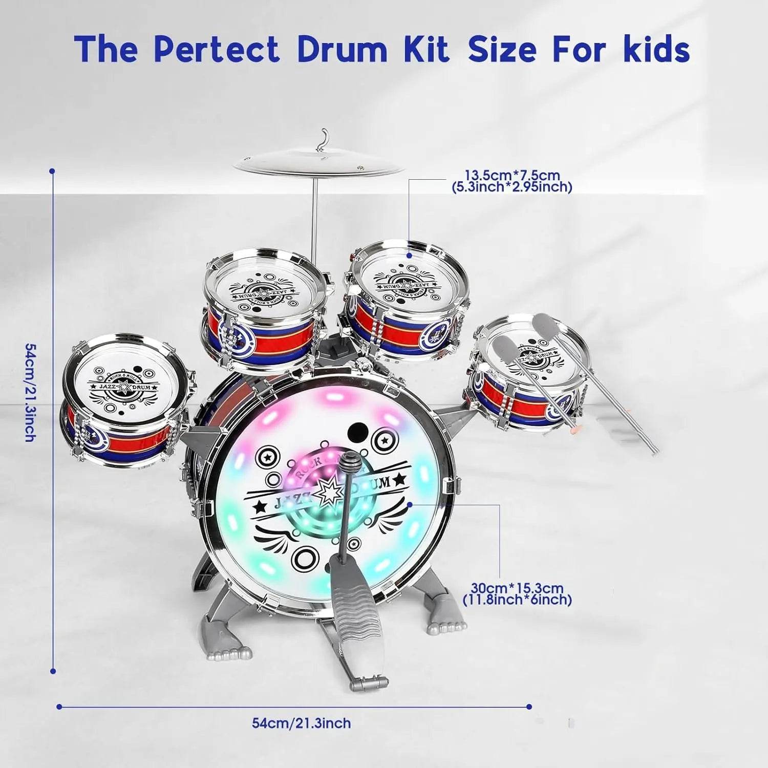 Mini Jazz Drum Set 6 Drums with Stool Musical Instruments Toy - ToylandEU