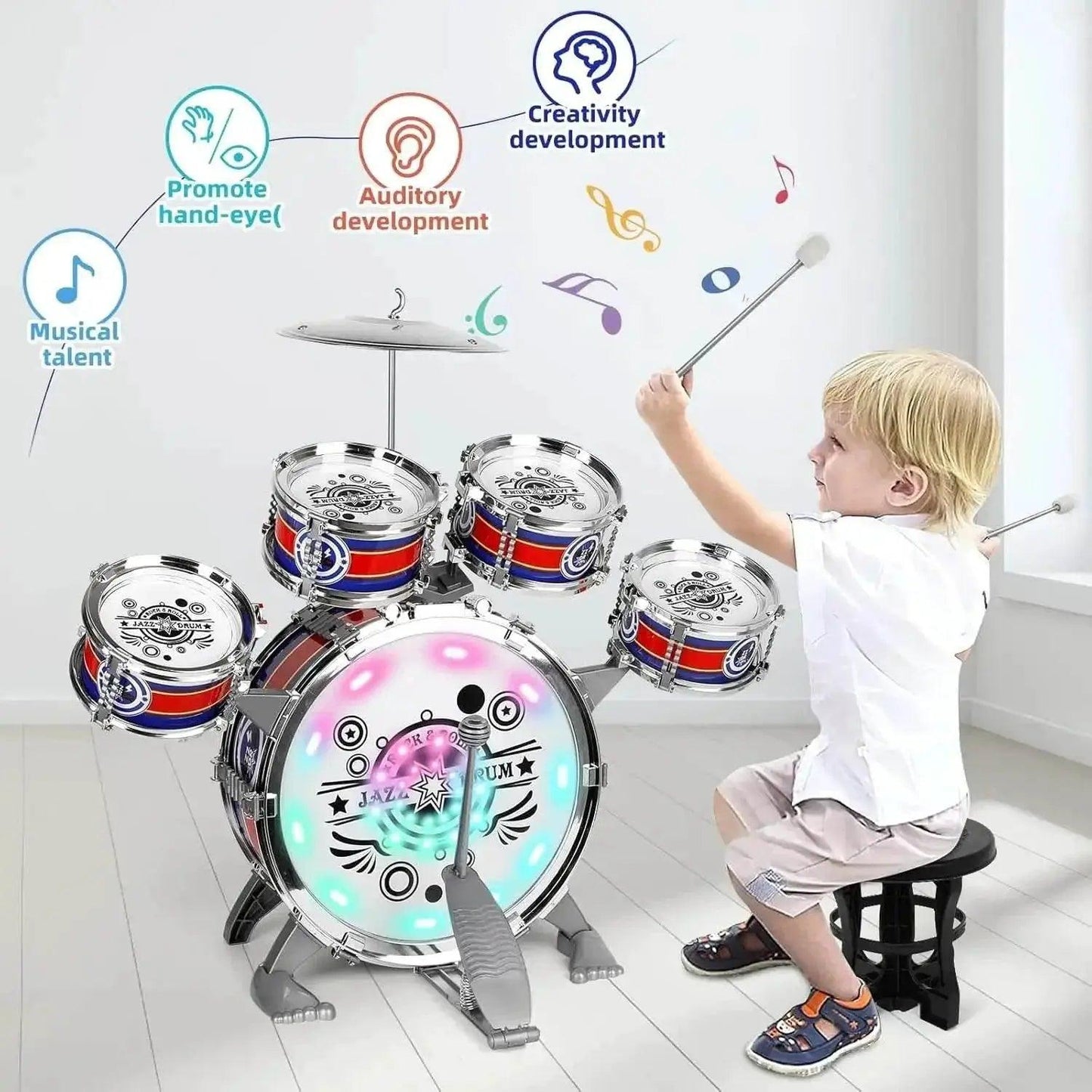  Mini Jazz Drum Set 6 Drums with Stool Toy for Kids -  ToylandEU™