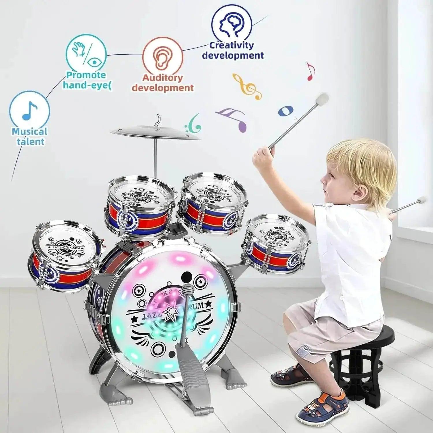  Mini Jazz Drum Set 6 Drums with Stool Toy for Kids -  ToylandEU™