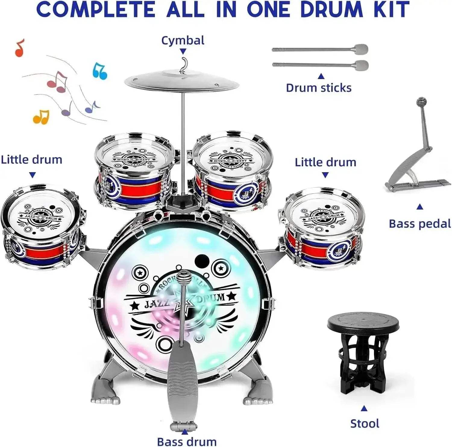  Mini Jazz Drum Set 6 Drums with Stool Toy for Kids -  ToylandEU™