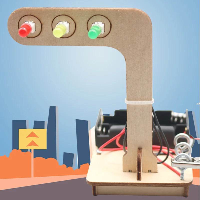 Mini Kids Science Experiment for Children Boys DIY Toys Wooden Traffic Light LED Learning Gizmo Gift - ToylandEU