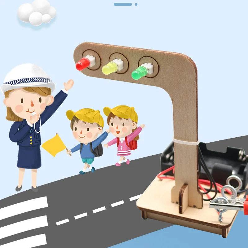 Mini Kids Science Experiment for Children Boys DIY Toys Wooden Traffic Light LED Learning Gizmo Gift - ToylandEU