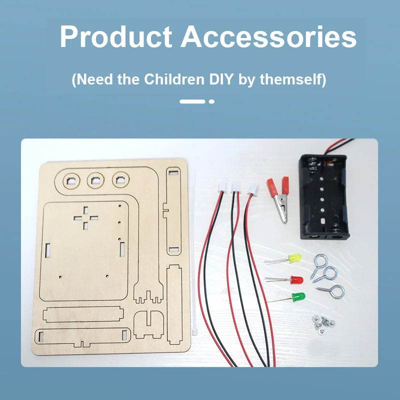 Mini Kids Science Experiment for Children Boys DIY Toys Wooden Traffic Light LED Learning Gizmo Gift - ToylandEU