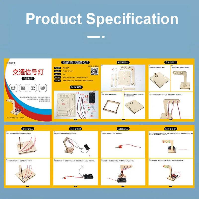 Mini Kids Science Experiment for Children Boys DIY Toys Wooden Traffic Light LED Learning Gizmo Gift - ToylandEU