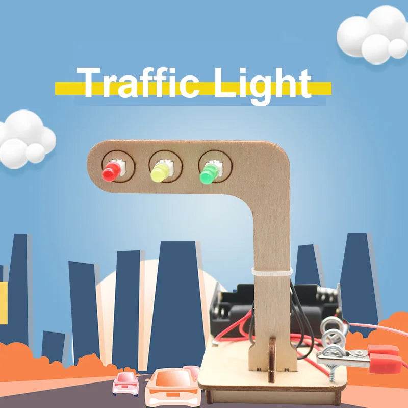 Mini Kids Science Experiment for Children Boys DIY Toys Wooden Traffic Light LED Learning Gizmo Gift - ToylandEU