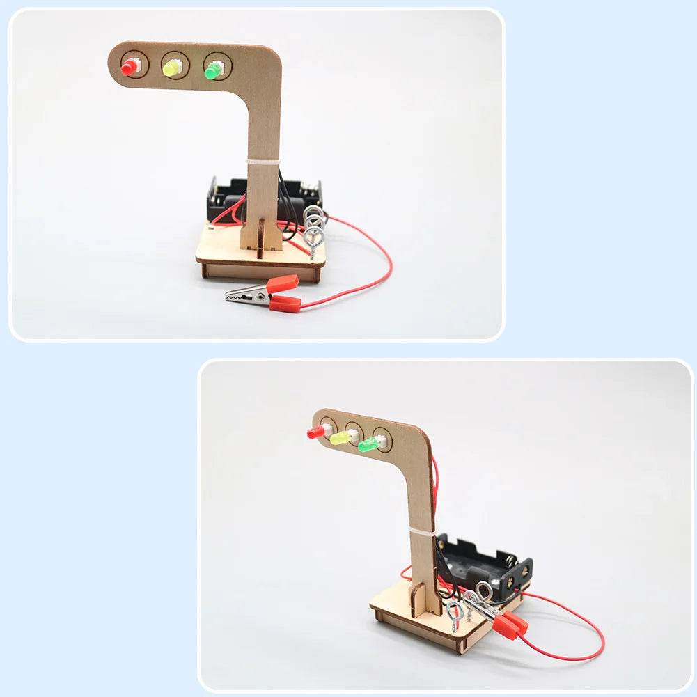 Mini Kids Science Experiment for Children Boys DIY Toys Wooden Traffic Light LED Learning Gizmo Gift - ToylandEU